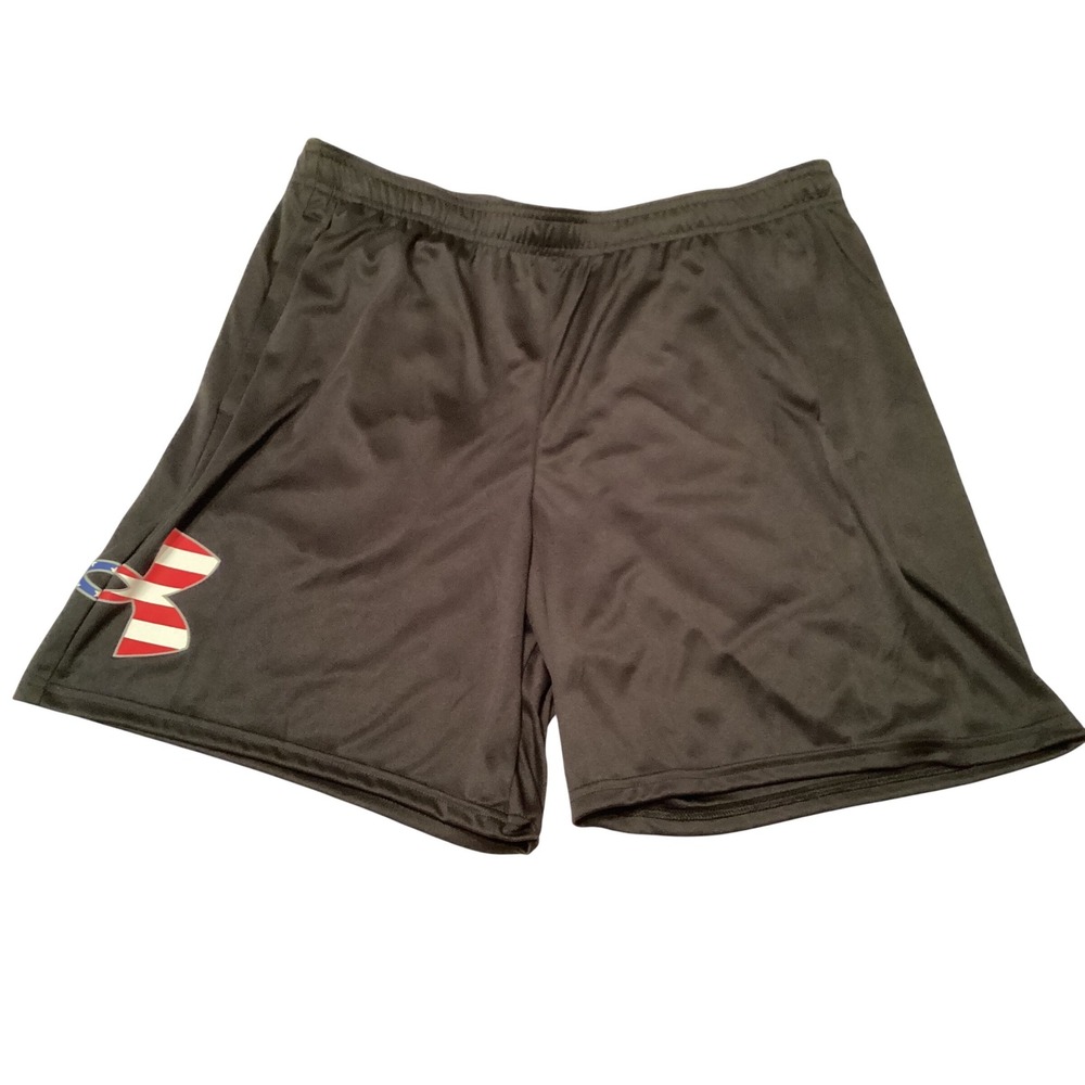 Under Armour Freedom Tech Mens Shorts XL Black USA Flag Logo Patriotic Athletic - Picture 3 of 5